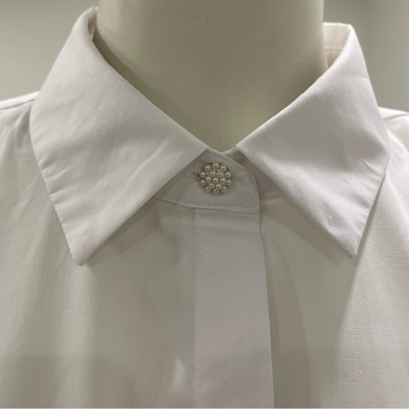 NWT KAFFE KAsara White Shirt with Tie-Up Sleeves & Pretty Pearl Button Size M - Picture 6 of 15